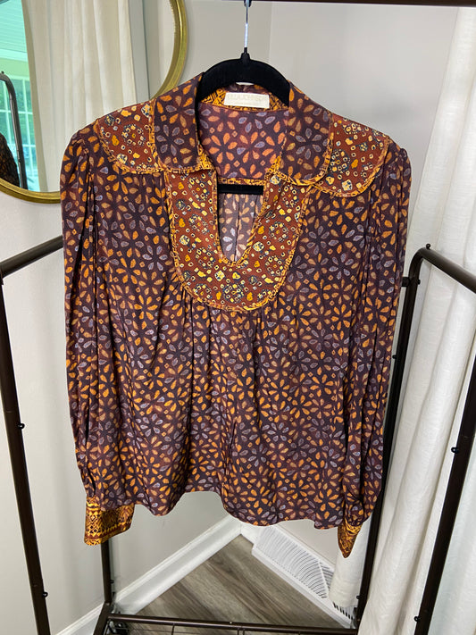Ulla Johnson Aninda Mix Print Long Sleeve Silk Blouse size 2