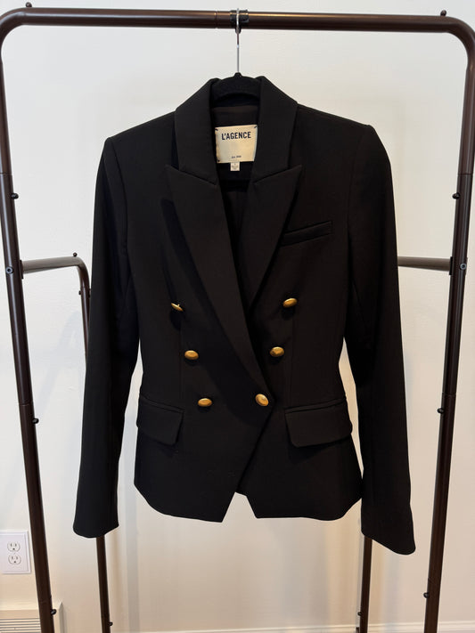 L'Agence Kenzie Double Breasted Blazer in Black size 0