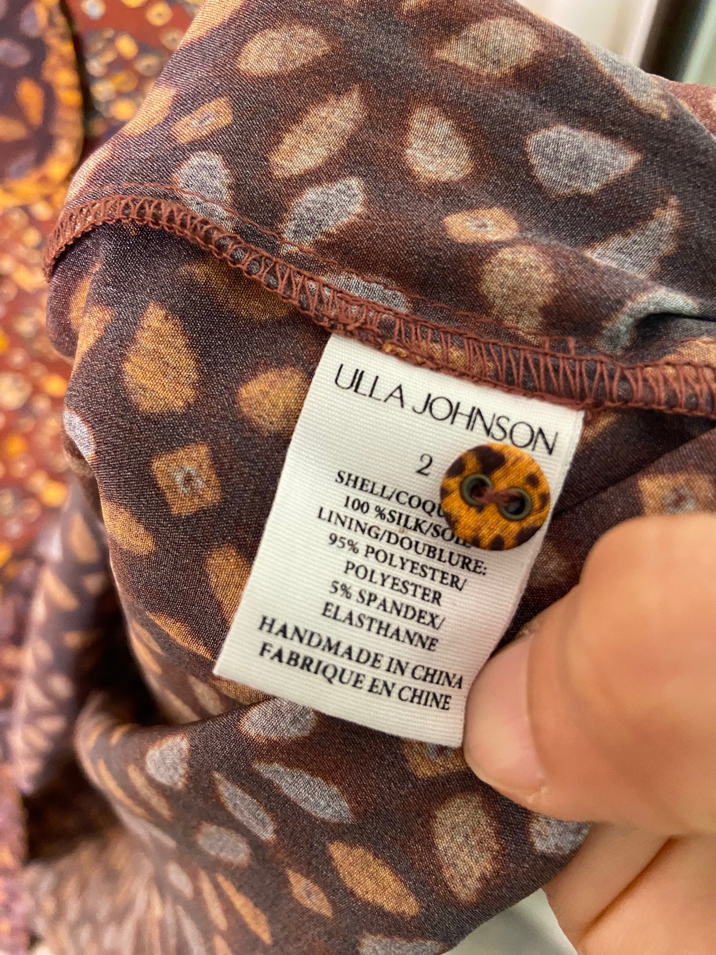 Ulla Johnson Aninda Mix Print Long Sleeve Silk Blouse size 2
