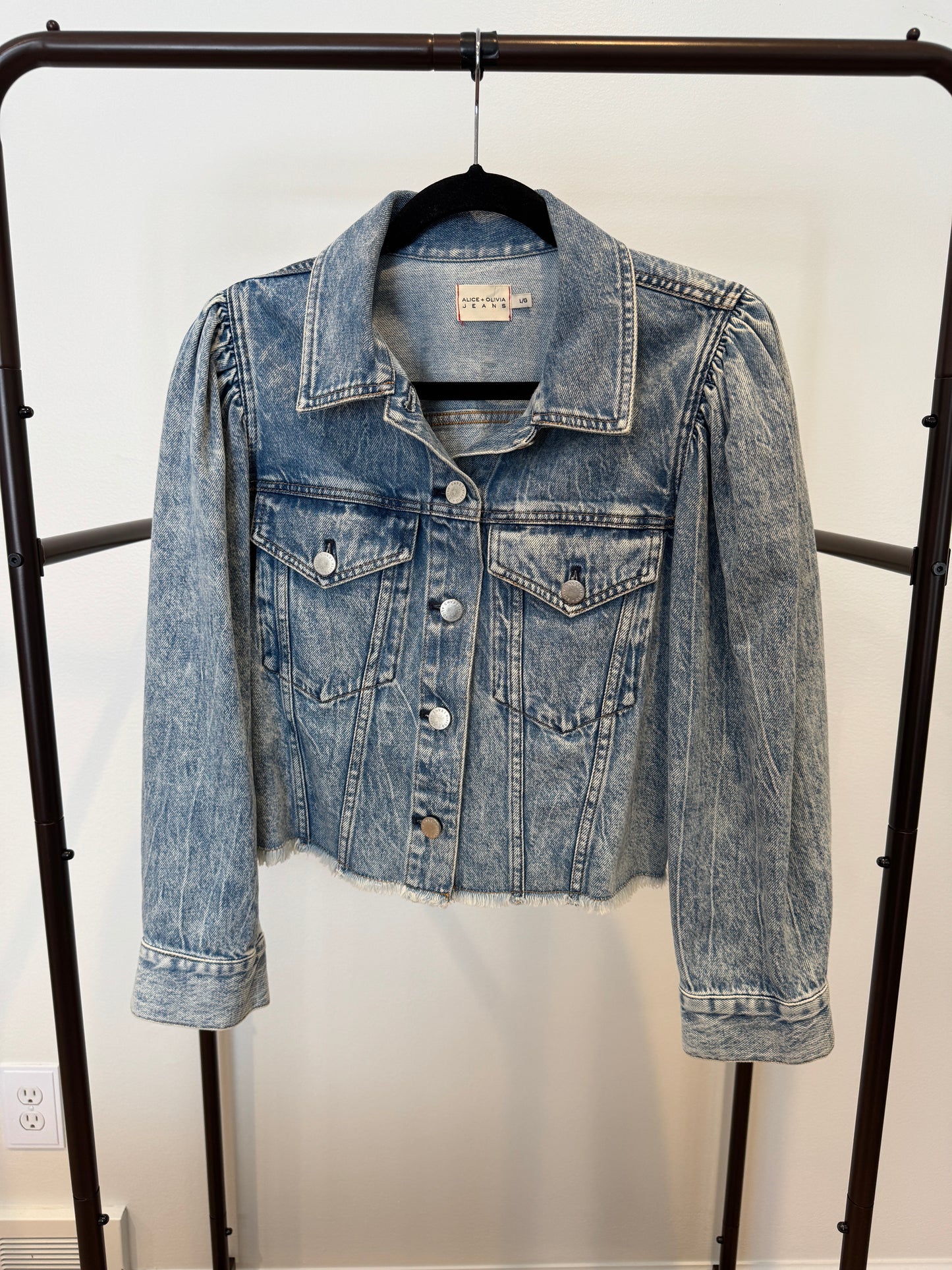 Alice and Olivia Lana Puff Sleeve Denim Jacket size L
