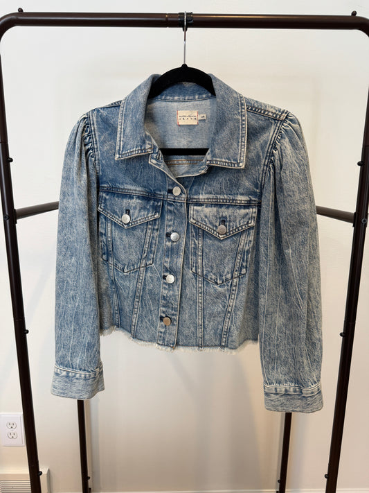 Alice and Olivia Lana Puff Sleeve Denim Jacket size L
