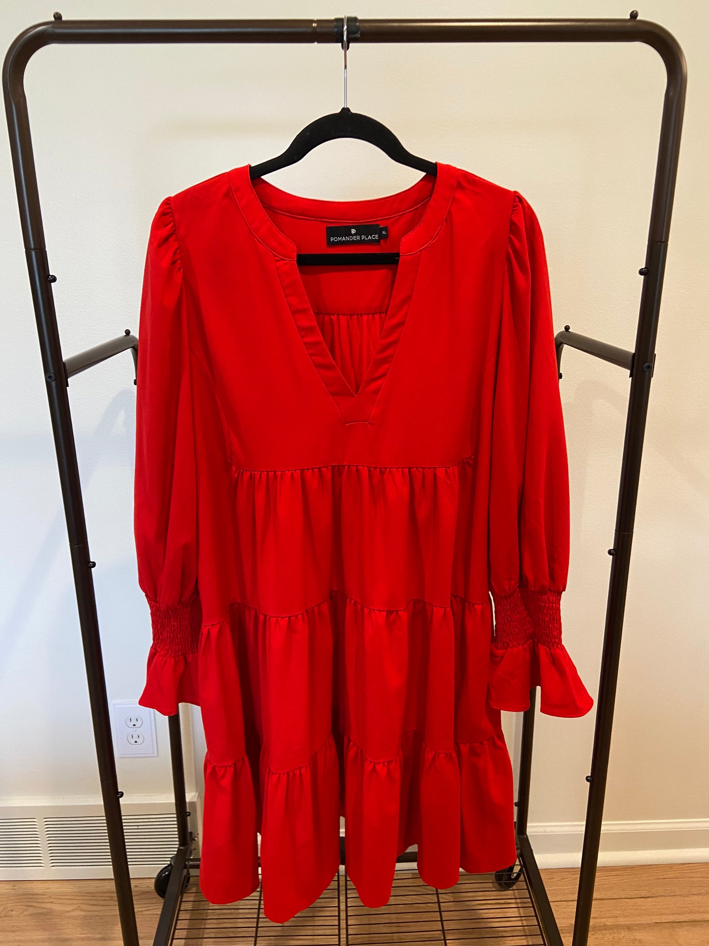 Pomander Place Red Crepe Ruffle Long Sleeve Dress size XL
