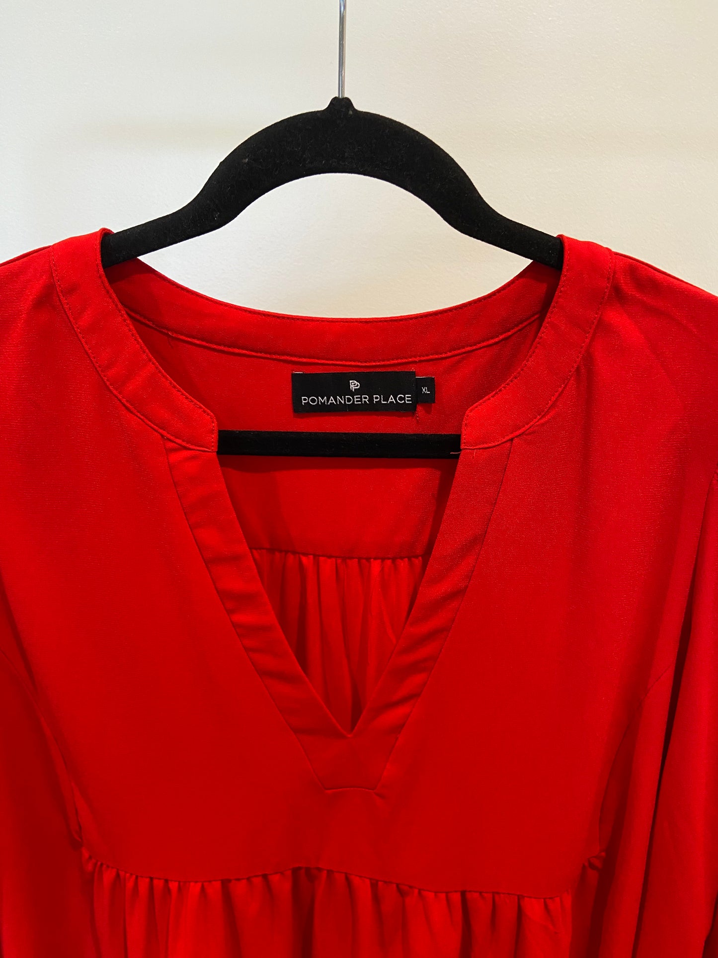 Pomander Place Red Crepe Ruffle Long Sleeve Dress size XL