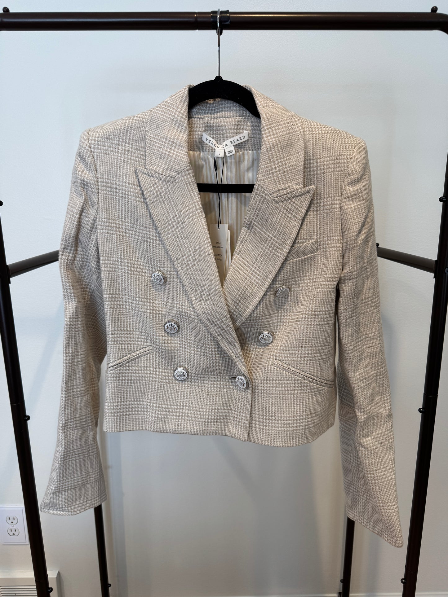 Veronica Beard Nevis Check Jacket in Oatmeal size 8