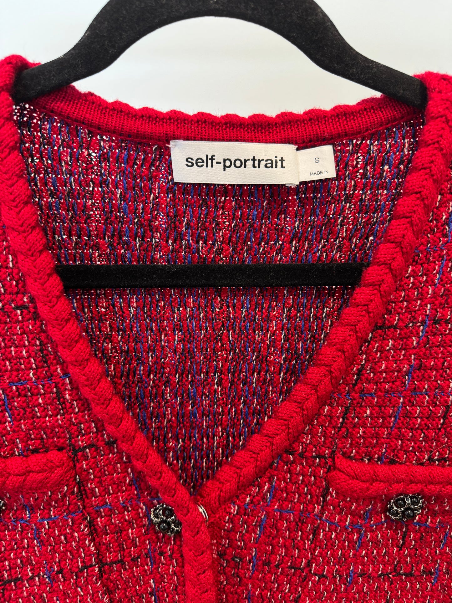 Self Portrait Checked Knitted Mini Dress In Cherry Red size S