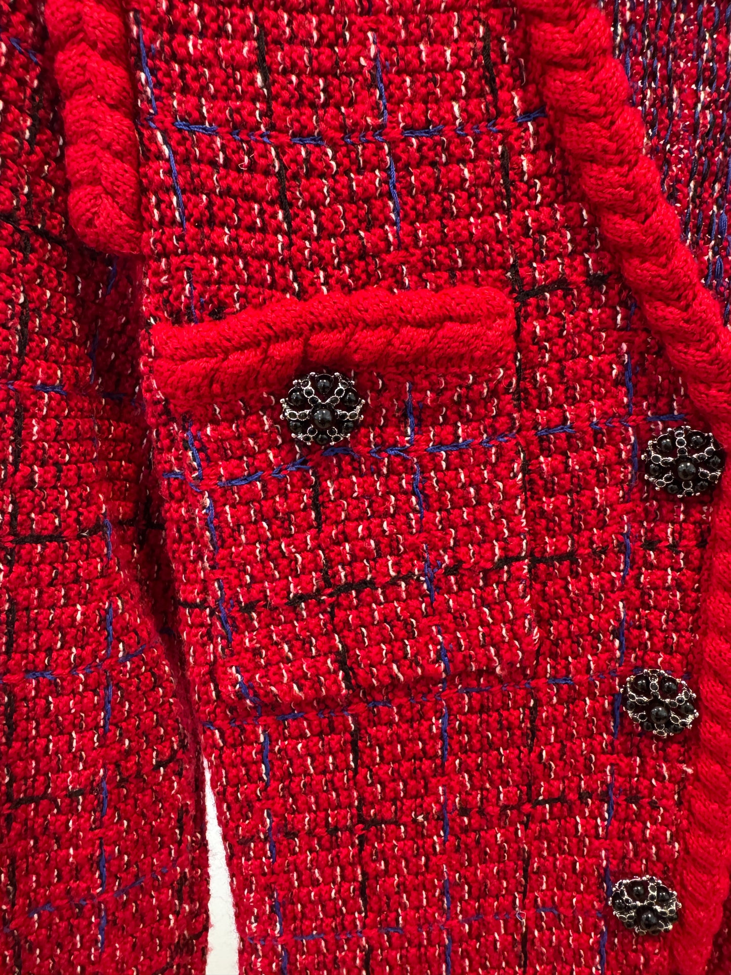 Self Portrait Checked Knitted Mini Dress In Cherry Red size S