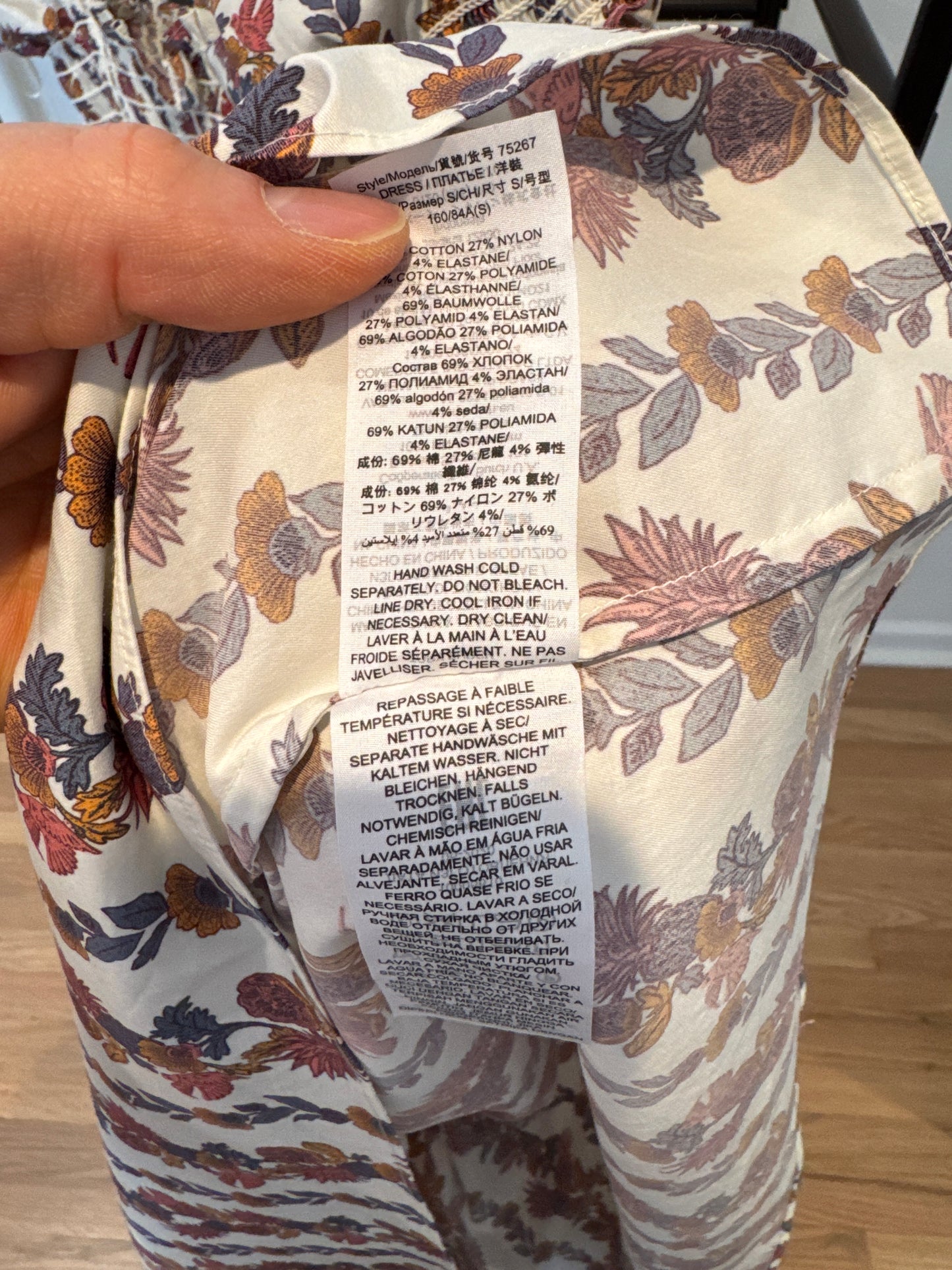 Tory Burch Smocked Floral-Print Midi Dress size S