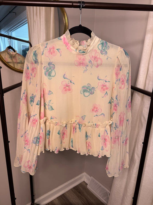 Ganni Pleated Georgette Floral Top size US 4