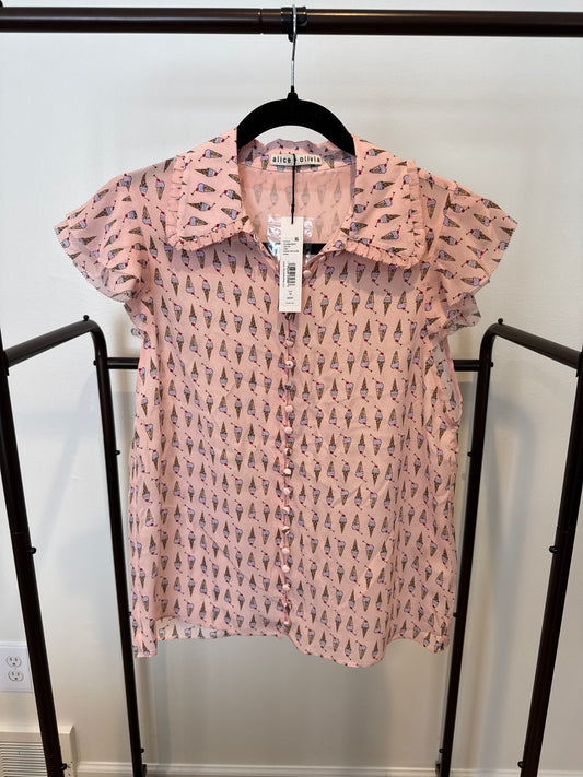 Alice and Olivia Martel Silk Blouse in Sundae Pink Bloom size M