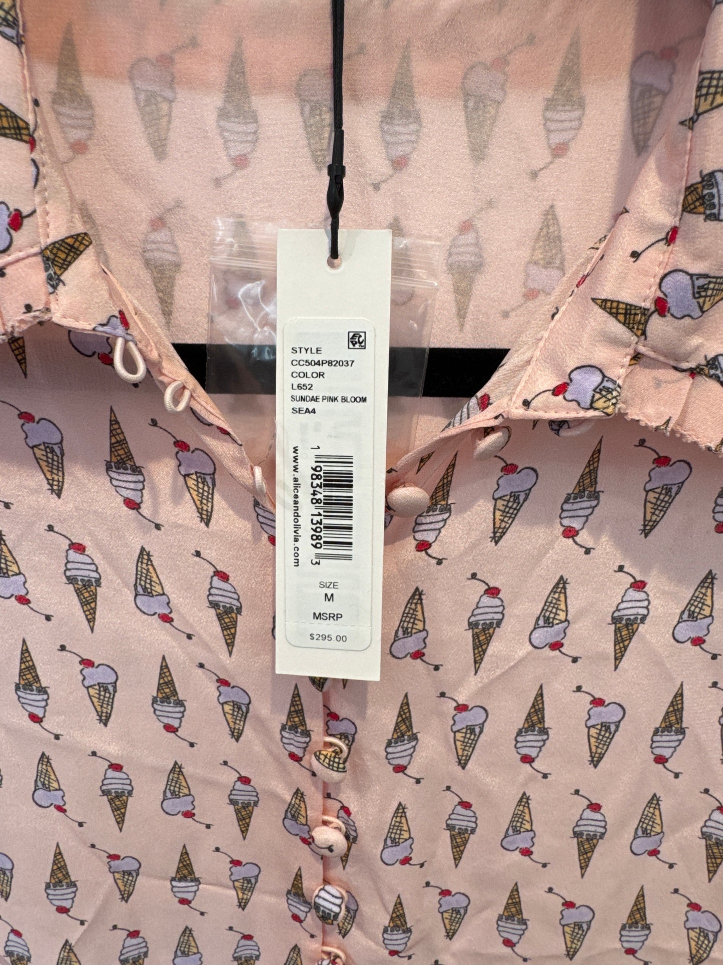 Alice and Olivia Martel Silk Blouse in Sundae Pink Bloom size M