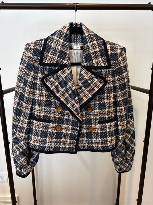 Veronica Beard Aise Double-Breasted Cotton Plaid Jacket size 2