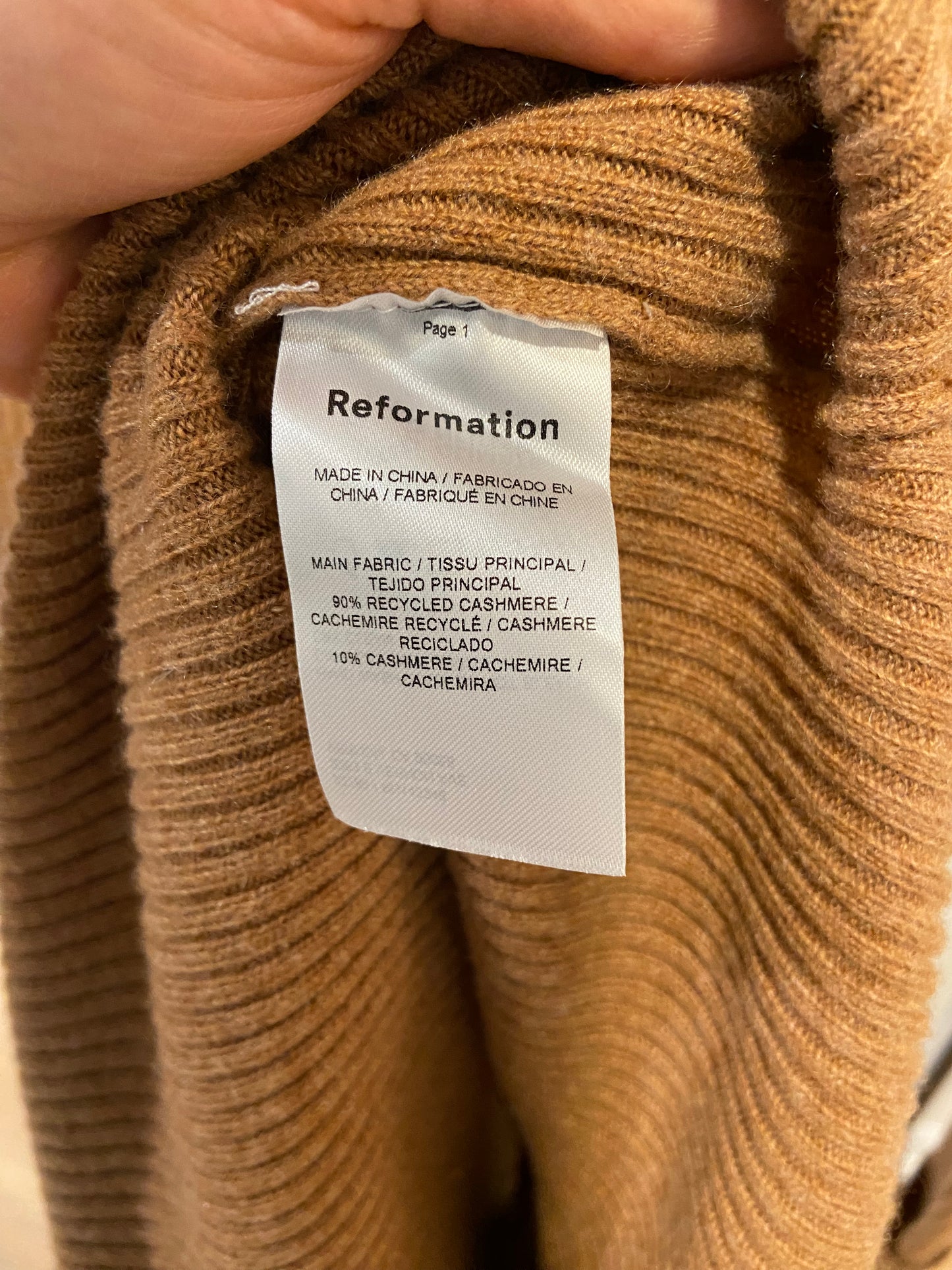 Reformation Robin Cashmere Sweater Dress Camel size XS