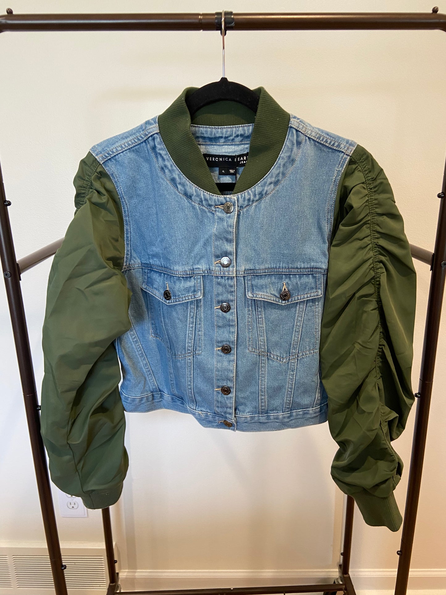 Veronica Beard Emelia Denim-Paneled Bomber Jacket size XL