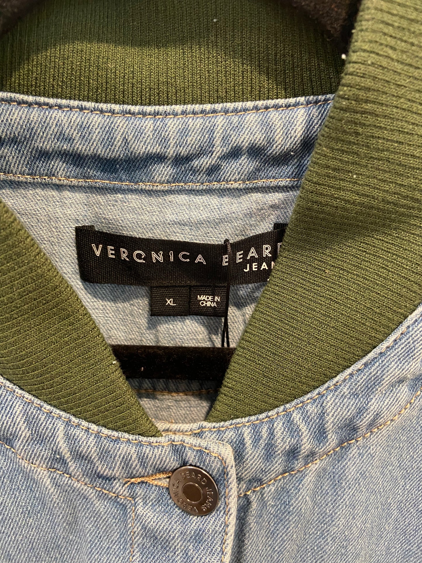 Veronica Beard Emelia Denim-Paneled Bomber Jacket size XL