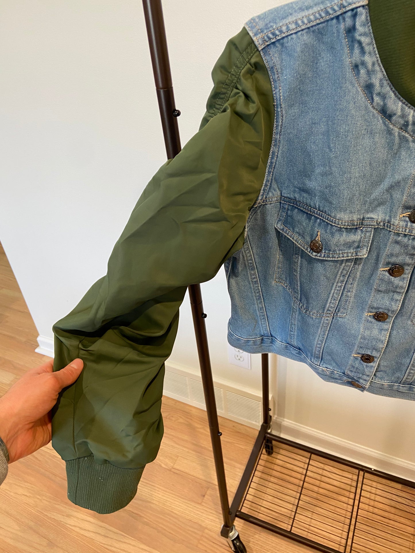 Veronica Beard Emelia Denim-Paneled Bomber Jacket size XL