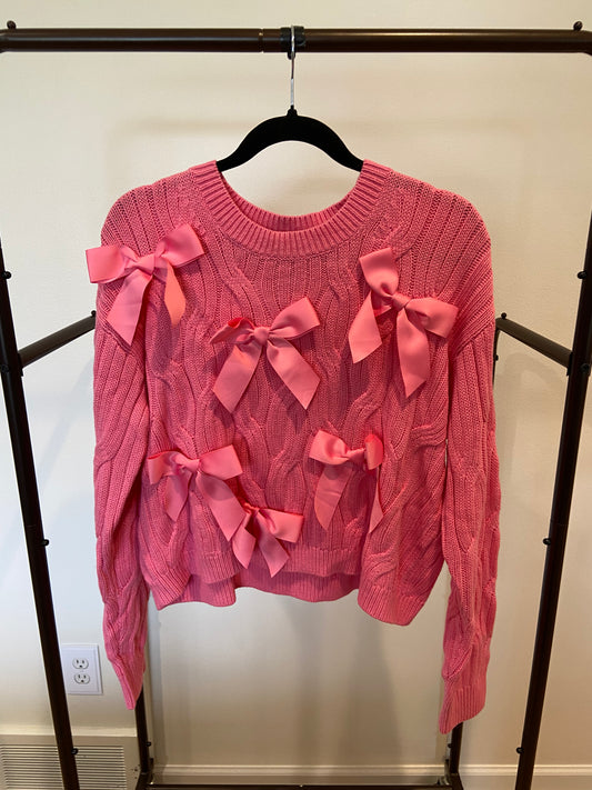 Alice + Olivia Beau Bow-Embellished Cable-Knit Sweater size L