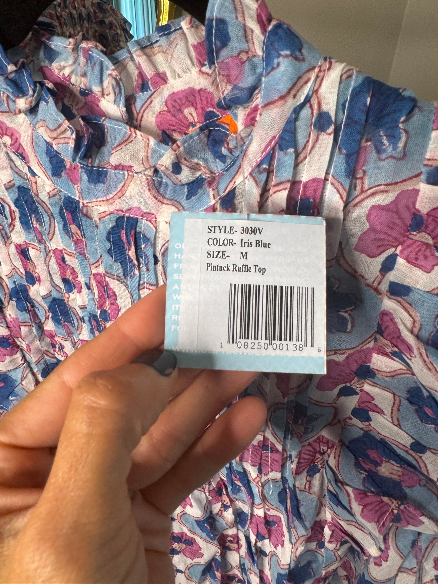 Oliphant Pintuck Ruffle Top size M