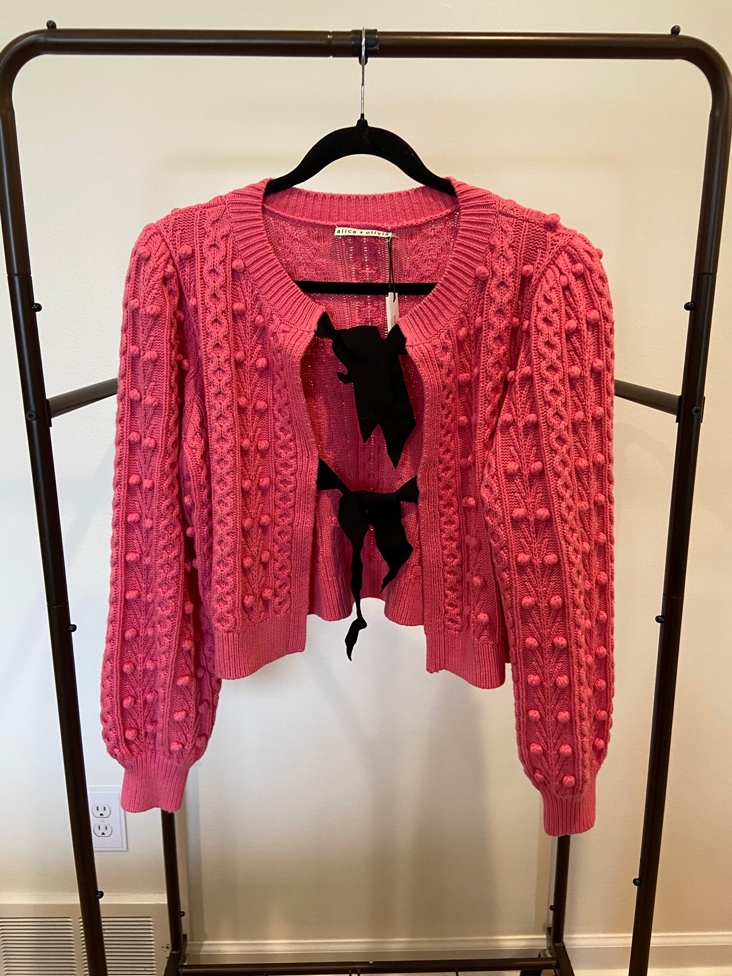 Alice + Olivia Pink Kitty Puff Sleeve Cardigan size XL