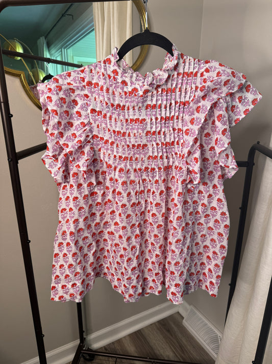 Oliphant Pintuck Ruffle Top size M