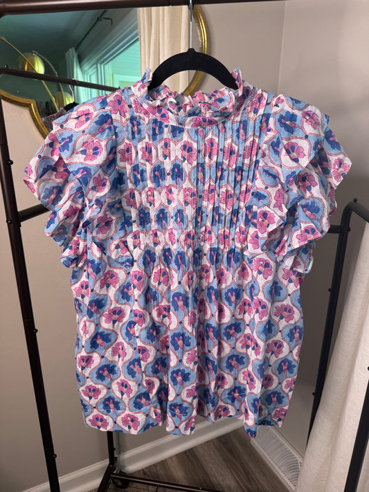 Oliphant Pintuck Ruffle Top size L