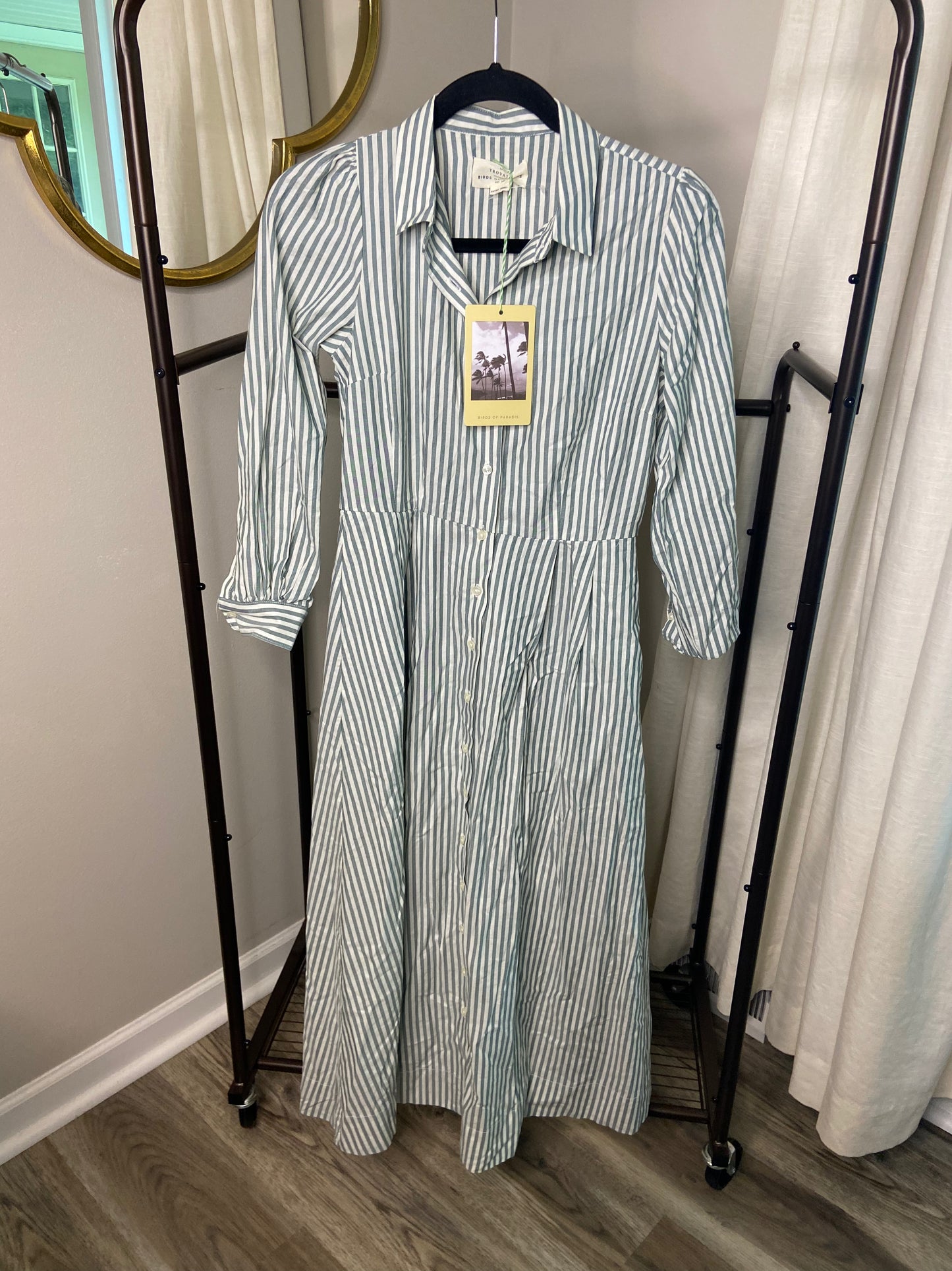 Trovata Birds of Paradis Emmelie Dress in Green Stripe size XS
