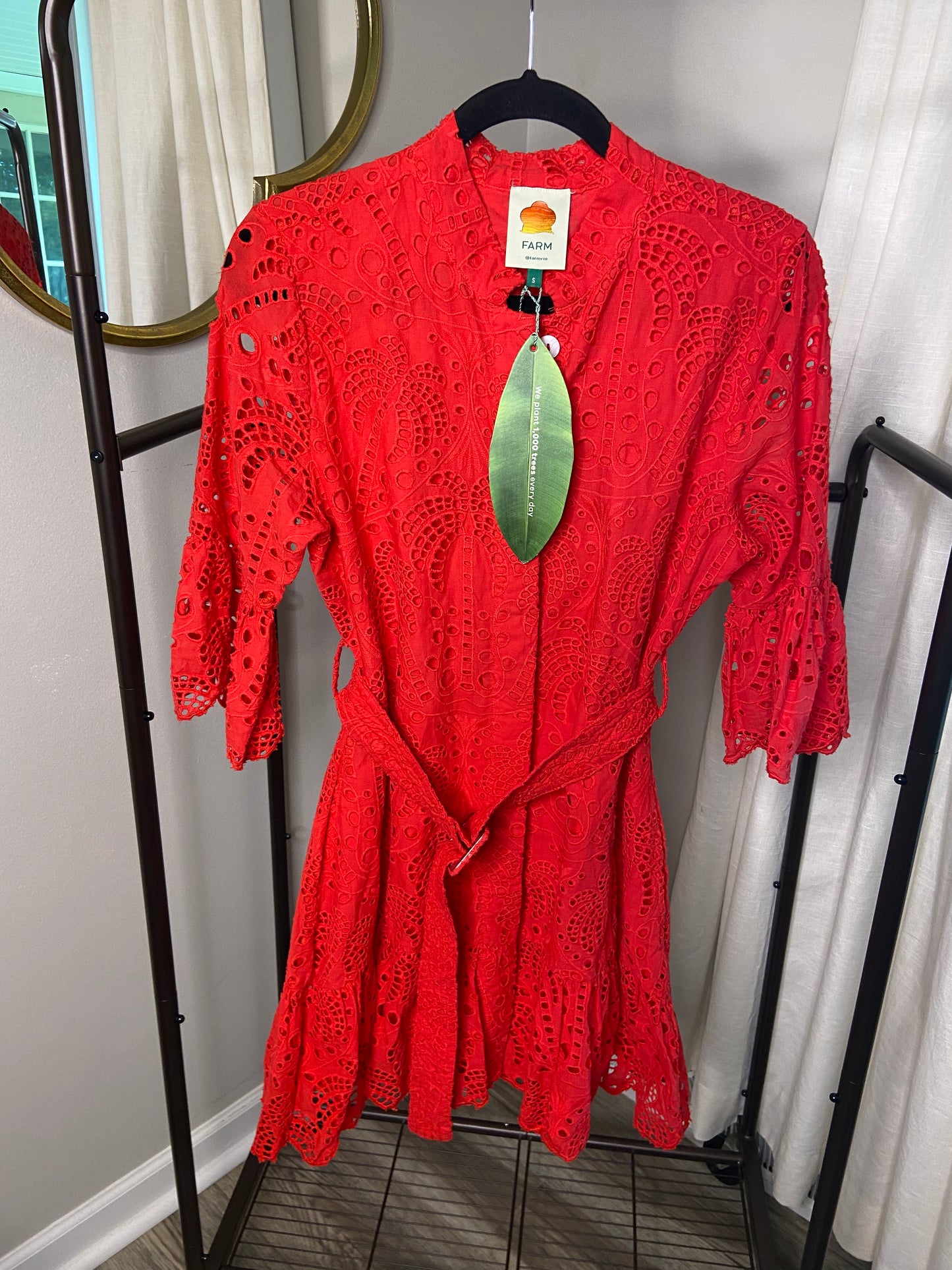 Farm Rio Red Palm Tree Mini Dress size S