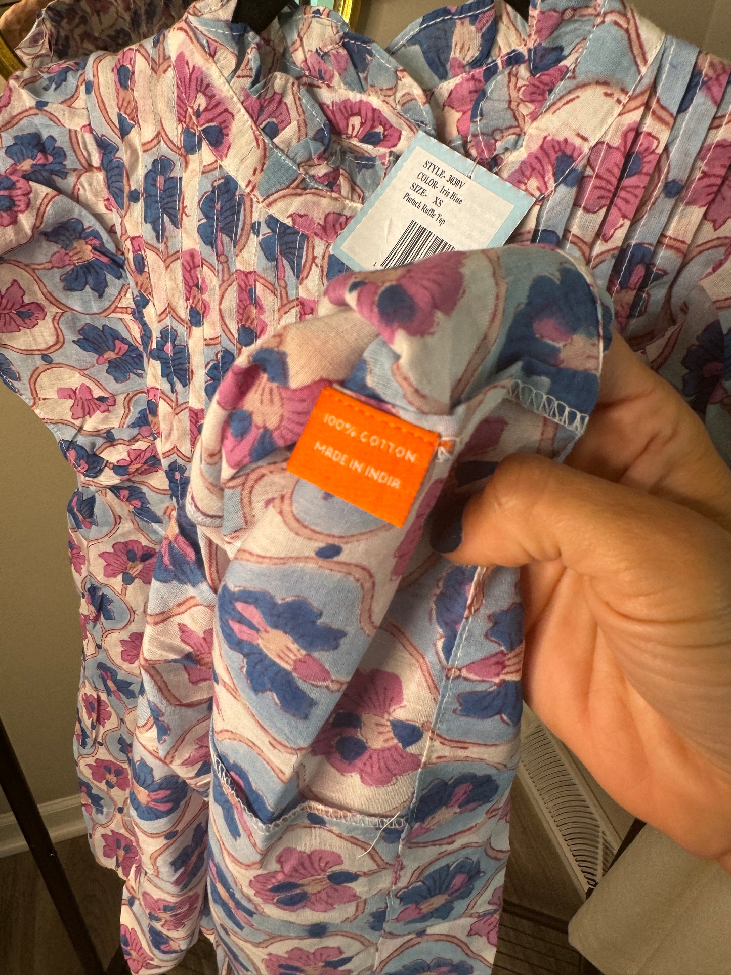 Oliphant Pintuck Ruffle Top size XS