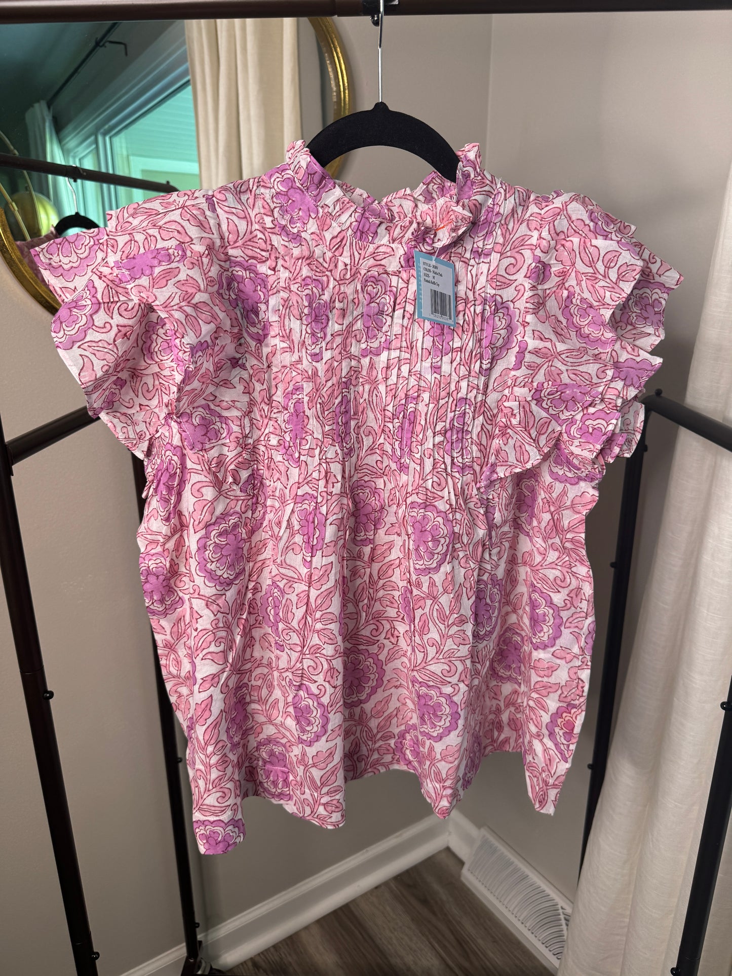 Oliphant Pintuck Ruffle Top size M