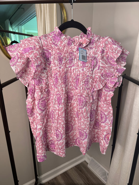 Oliphant Pintuck Ruffle Top size M