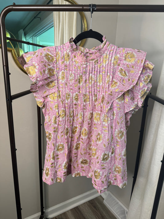 Oliphant Pintuck Ruffle Top size S
