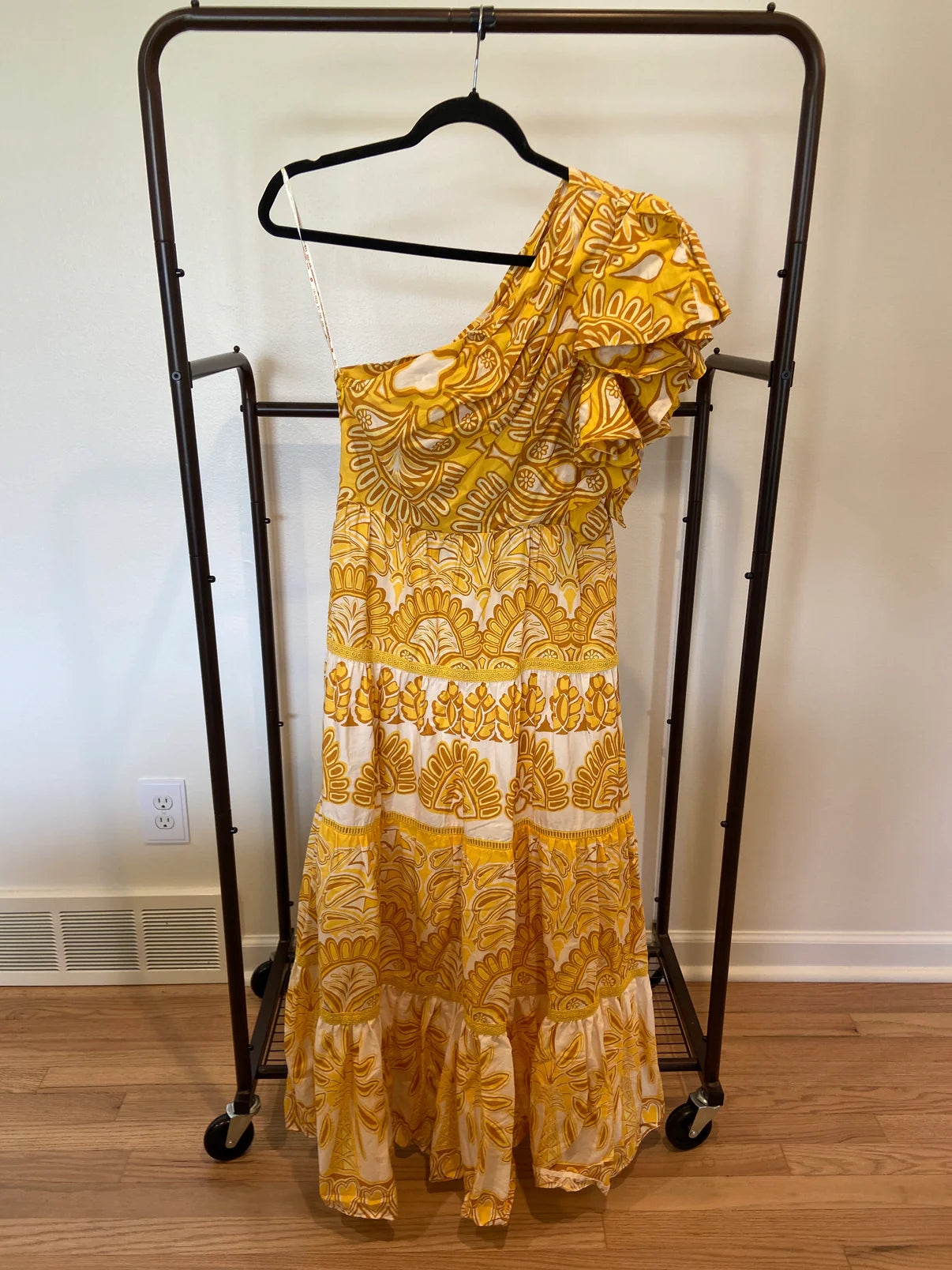 Farm Rio Yellow Ainika Tapestry One Shoulder Maxi Dress size XS