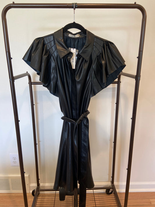 Alice and Olivia McKell Flutter Sleeve Mini Dress Vegan Leather size 8