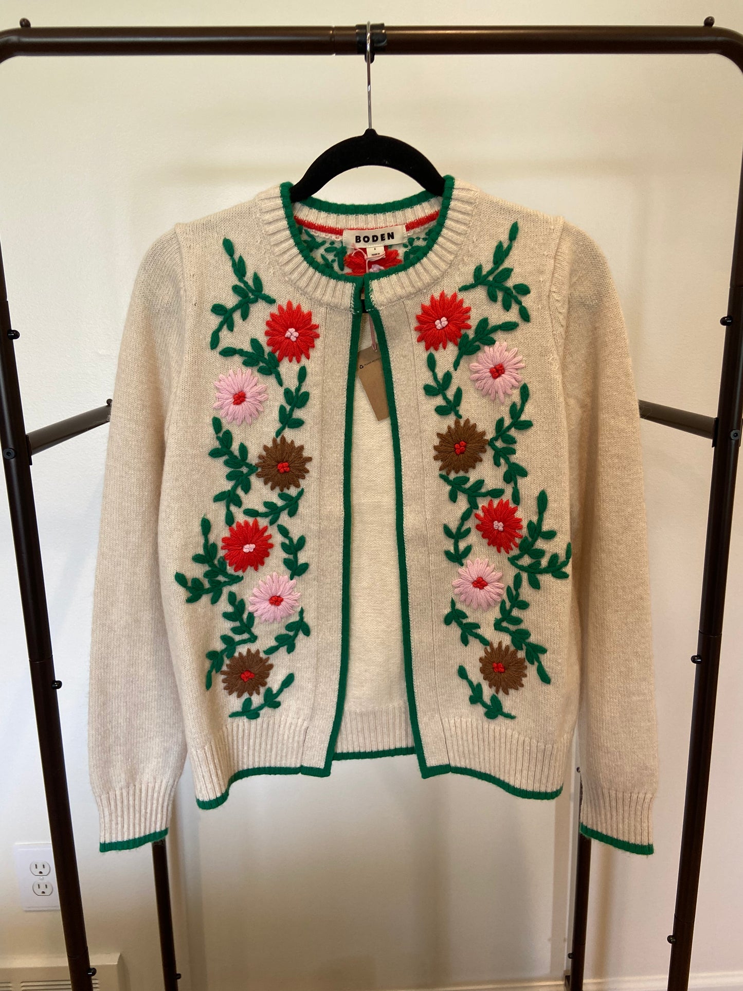 Boden Embroidered Flower Cardigan size S