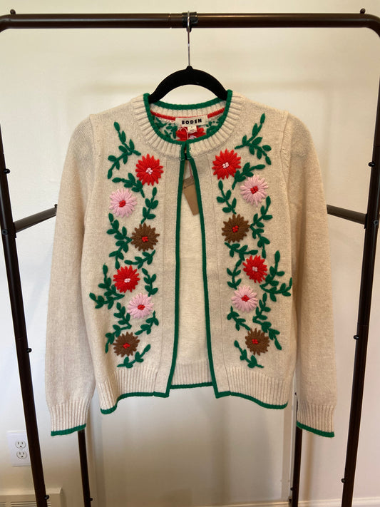 Boden Embroidered Flower Cardigan size S