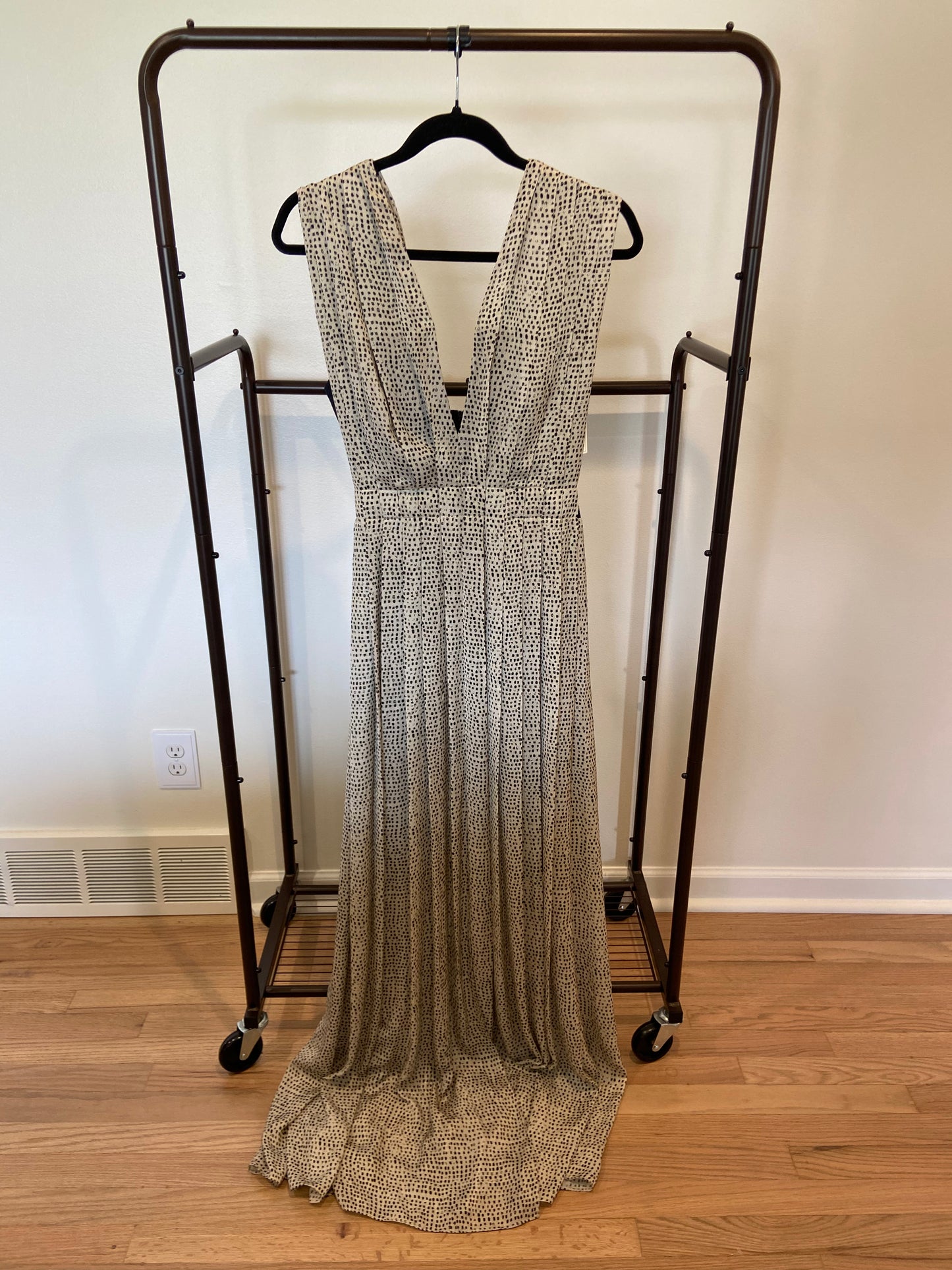 L'Agence Sleeveless Pleated Dot-Print Maxi Dress Gown Size 6