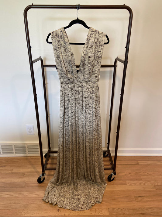 L'Agence Sleeveless Pleated Dot-Print Maxi Dress Gown Size 6