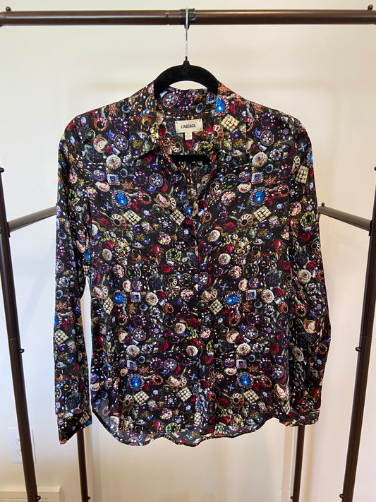 L'AGENCE Jewel Print Silk Top size XS