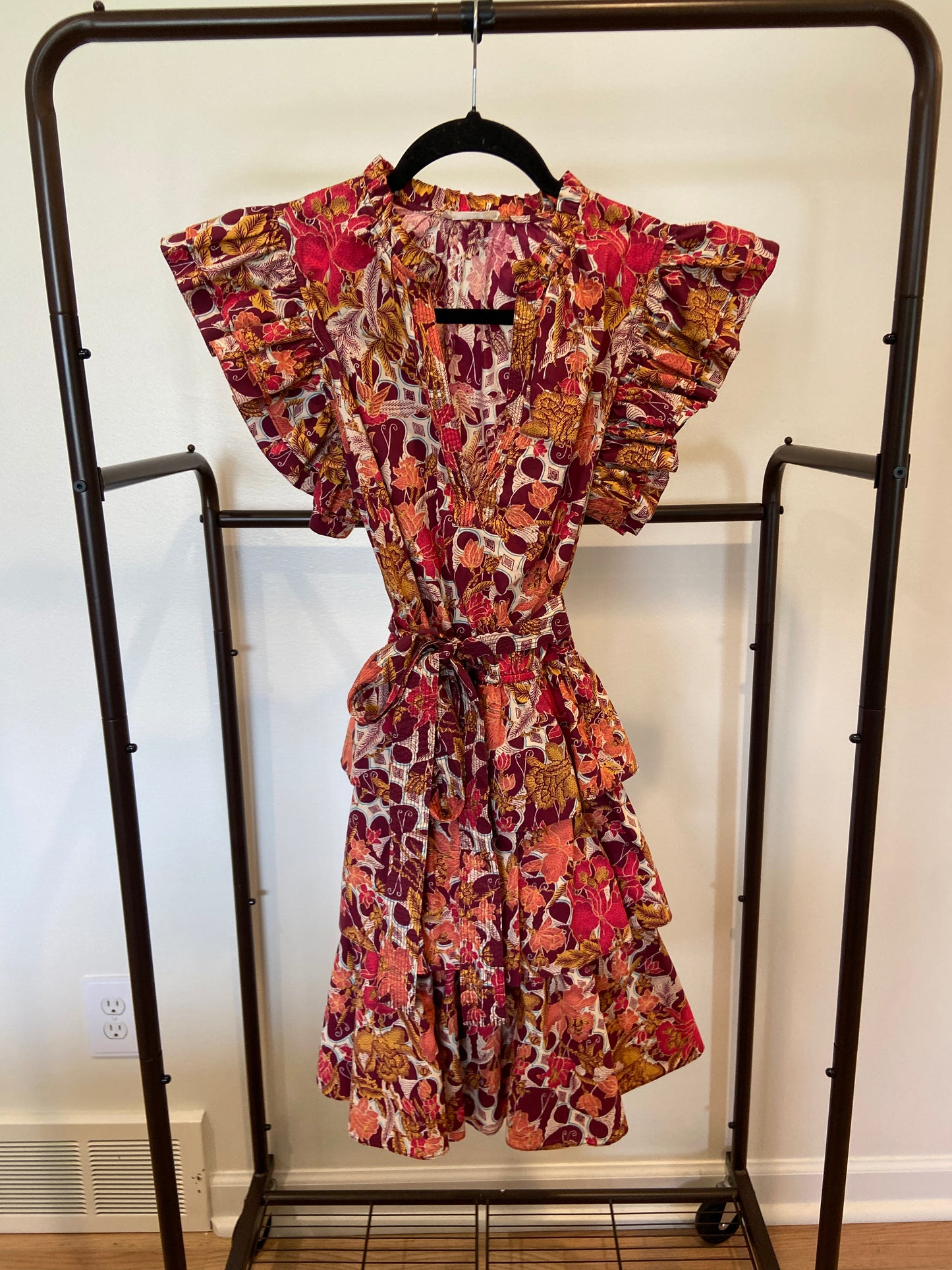 Ulla Johnson Honoria Ruffle Dress Burgundy Floral size 4