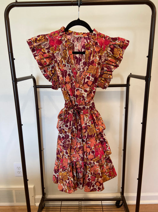 Ulla Johnson Honoria Ruffle Dress Burgundy Floral size 4