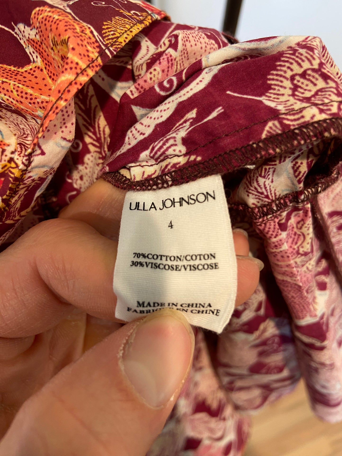 Ulla Johnson Honoria Ruffle Dress Burgundy Floral size 4