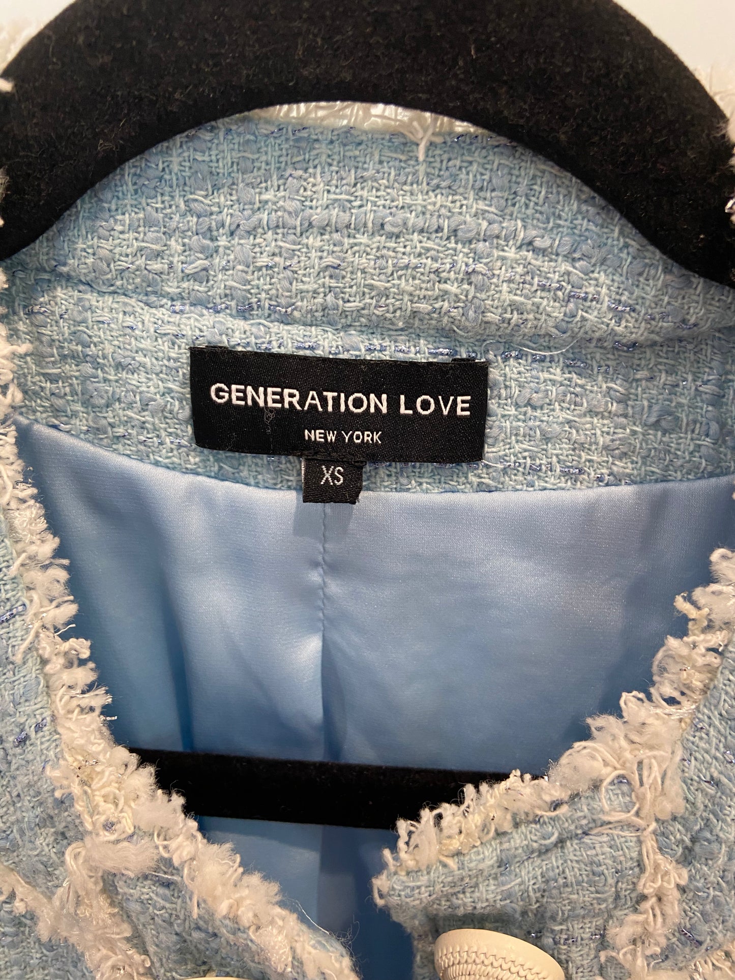 Generation Love Killian Tweed Jacket in French Blue & Cream size XS