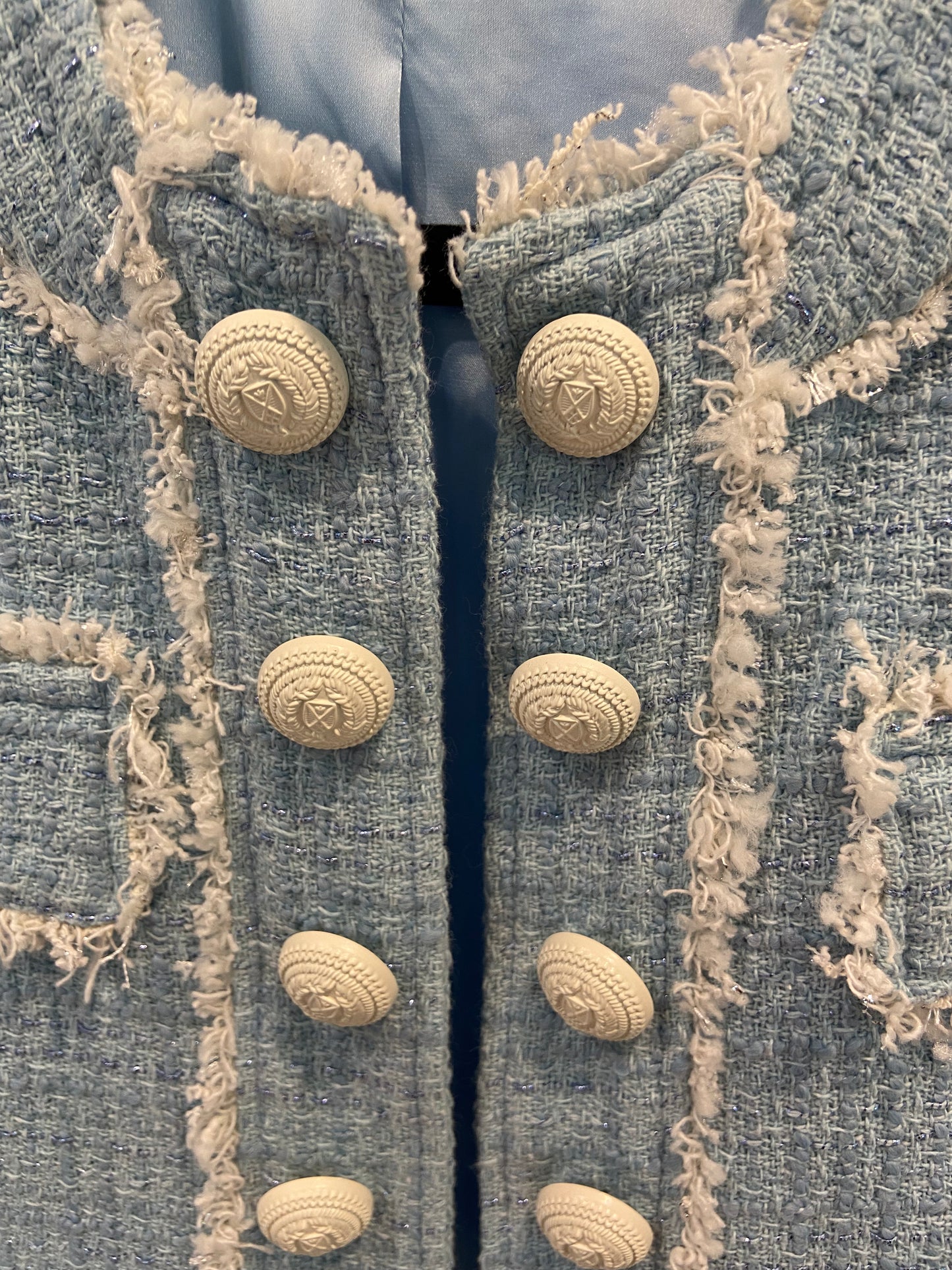 Generation Love Killian Tweed Jacket in French Blue & Cream size XS