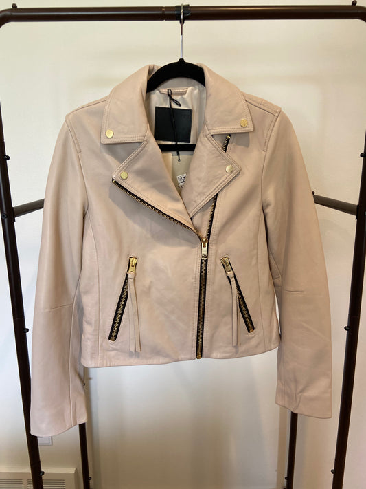 All Saints Dalby Biker Leather Jacket Ivory White size 6