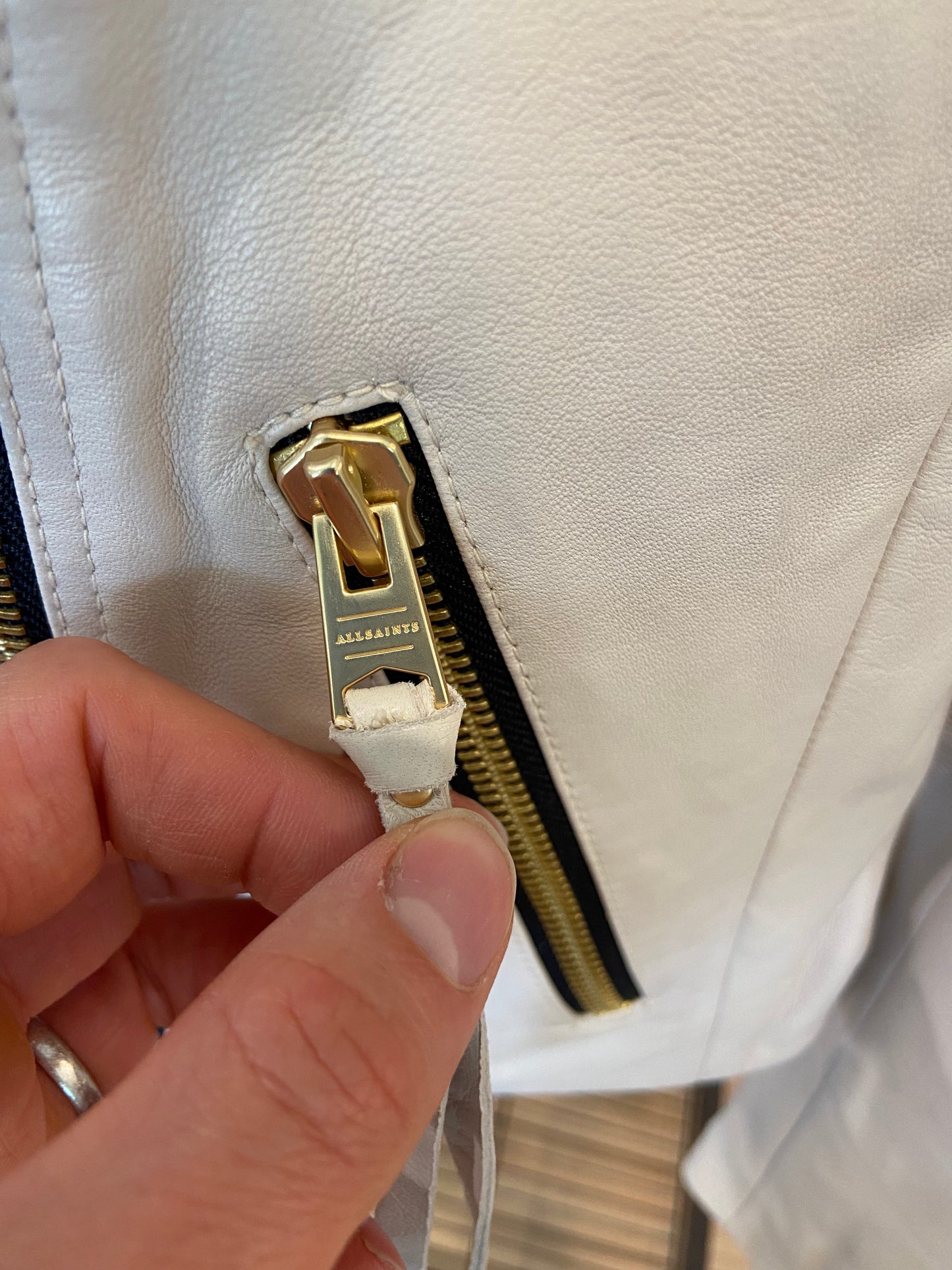 All Saints Dalby Biker Leather Jacket Ivory White size 6