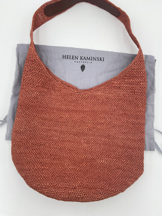 Helen Kaminski Carillo Woven Raffia Sac Bucket Bag in Burgundy