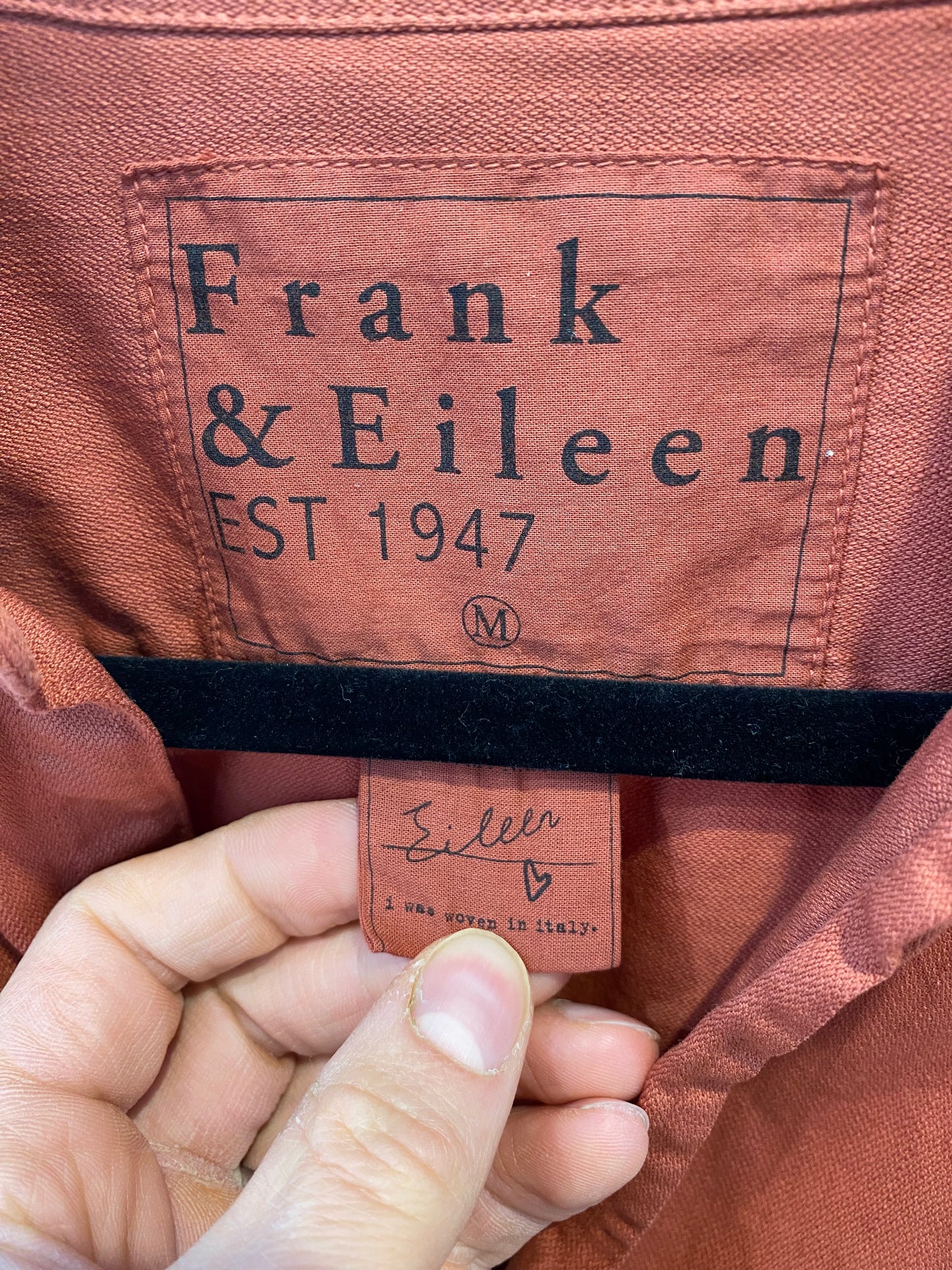 Frank & Eileen Barry Italian Denim Button Up in Rust size M
