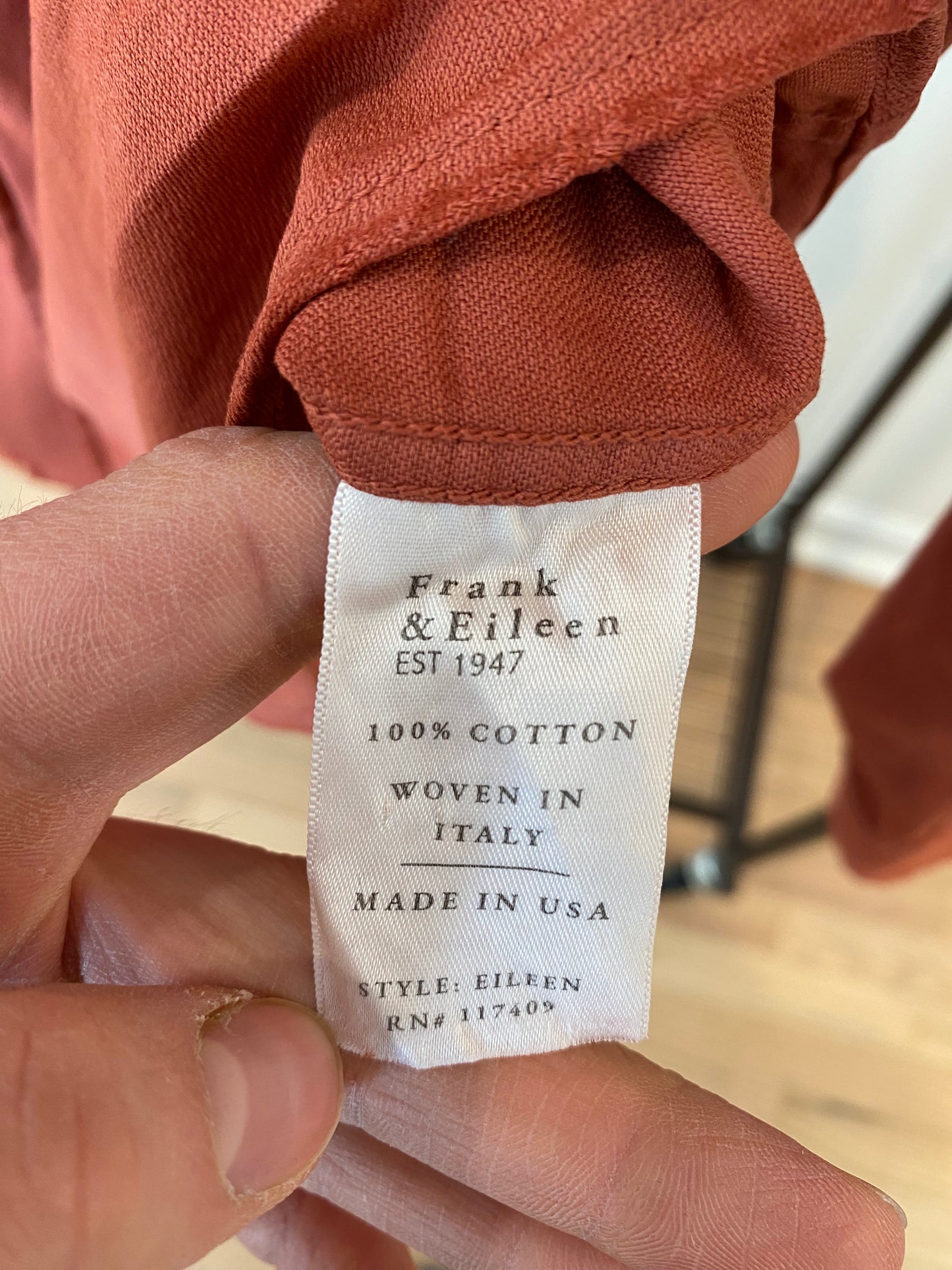 Frank & Eileen Barry Italian Denim Button Up in Rust size M