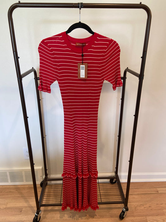 Altuzarra Red Delpini Stripe Ruffle Trim Midi Dress size M