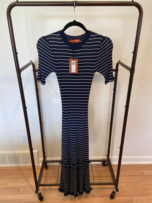 Altuzarra Navy Blue Delpini Stripe Ruffle Trim Midi Dress size XS