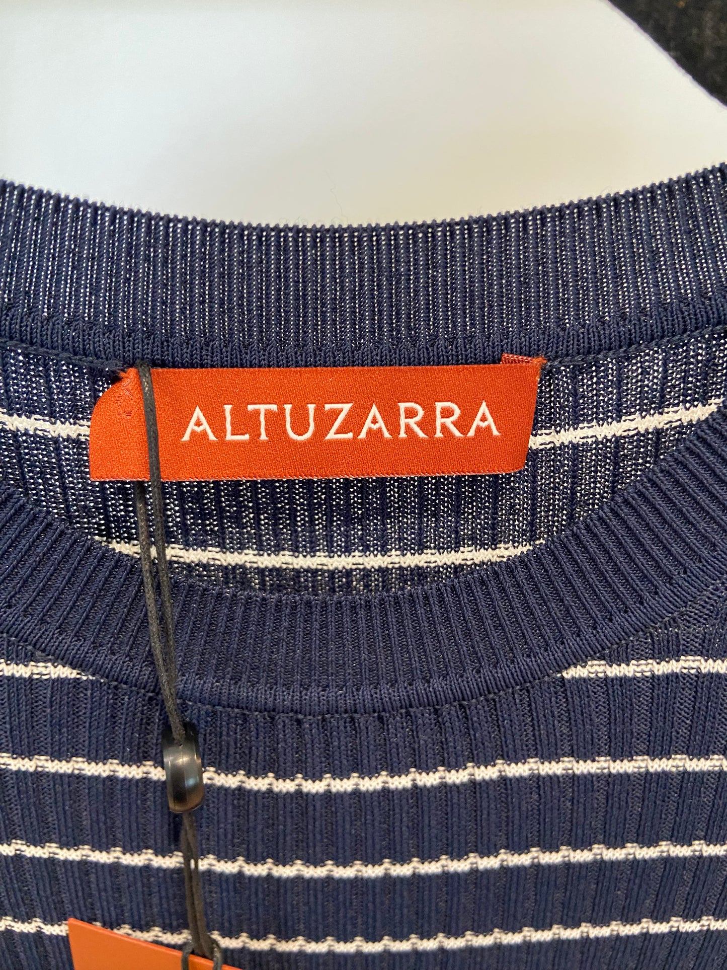 Altuzarra Navy Blue Delpini Stripe Ruffle Trim Midi Dress size S